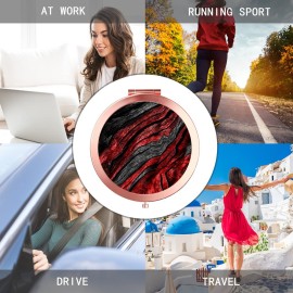 iampanda Compact Rose Gold Mirror for Women,Round Mini Pocket Makeup Mirror for Purse,Vintage Portable Folding Travel Mirror with 2X Magnifying (Black Red Wood Grain)