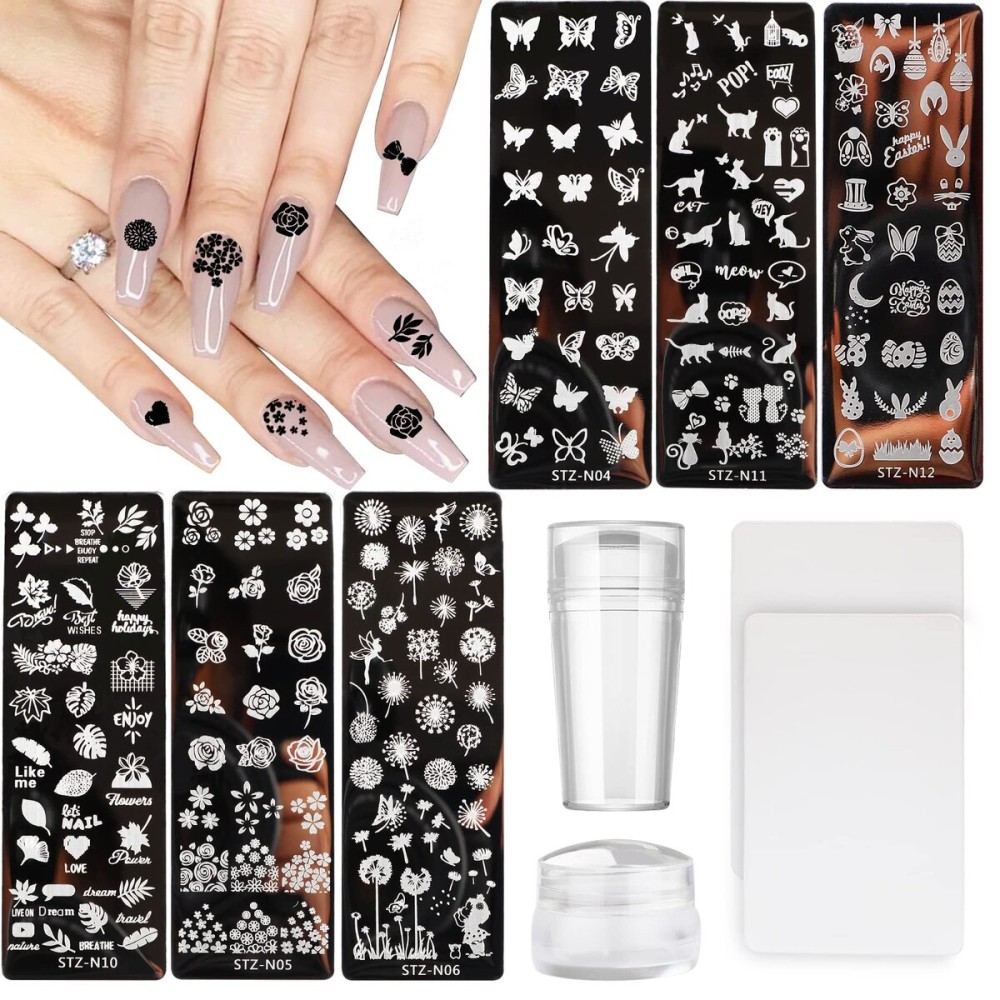 10Pcs Nail Stamp Plate Kit 6Pcs Nail Art Templates 2 Stamper 2 Scraper Animal Flower Leaf Stamper Nail Art Plates for Women Kid Art Decoration (Animal Flowers) 10Pcs Nail Stamp Plate Kit 6Pcs Nail Art Templates 2 Stamper 2 Scraper Animal Flower Leaf Stamper Nail Art Plates for Women Kid Art Decoration (Animal Flowers)