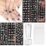 10Pcs Nail Stamp Plate Kit 6Pcs Nail Art Templates 2 Stamper 2 Scraper Animal Flower Leaf Stamper Nail Art Plates for Women Kid Art Decoration (Animal Flowers)