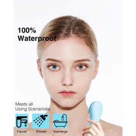 NgraCoola Electric Facial Cleansing Brush - Waterproof and Rechargeable, Exfoliates, Cleanses and Massages Skin - Light Blue