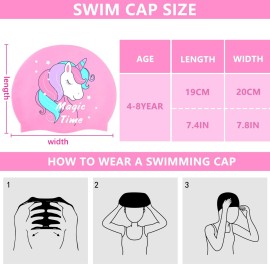 Kids Swim Caps for Girls (Age 2-6), Durable Waterproof Silicone Swimming Cap for Short Hair with Swimming Goggles, Ear Plug and Nose Clip