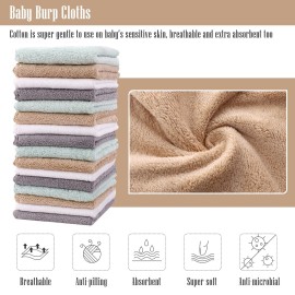 Cute Castle Ultra-Soft Baby Washcloths, 16 Pack - 9 by 9, Gentle on Sensitive Skin for Face and Body, Plush, Super Absorbent Wash Clothes for Girls and Boys,White+Brown+Grey+Sage Green