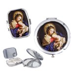 Blessed Mother Compact Travel Mirror and Pill Box Matching Gift Set with Beautiful Matching Image of Virgin Mary and Baby Jesus Christ
