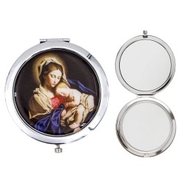 Blessed Mother Compact Travel Mirror and Pill Box Matching Gift Set with Beautiful Matching Image of Virgin Mary and Baby Jesus Christ