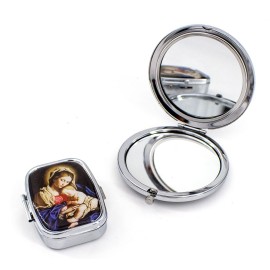 Blessed Mother Compact Travel Mirror and Pill Box Matching Gift Set with Beautiful Matching Image of Virgin Mary and Baby Jesus Christ