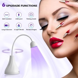 SMALLSHS LED UV Nail Lamp, Mini U V Light for Gel Nails Flash Curing, 18W Rechargeable LED Nail Light Dryer with 60s Timers, Fast Curing Gooseneck UV lamp for Gel Nails for Home Nail DIY Manicure
