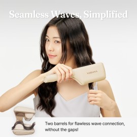 VODANA Professional Triple Flow Ceramic Hair Waver - Easy Beach Waves with Embedded Double Barrel Wave Iron. Experience Instant Heat, Long-Lasting Performance, and Quick Heat Up. (1.25 inch, Brown)