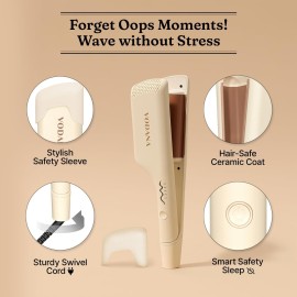 VODANA Professional Triple Flow Ceramic Hair Waver - Easy Beach Waves with Embedded Double Barrel Wave Iron. Experience Instant Heat, Long-Lasting Performance, and Quick Heat Up. (1.25 inch, Brown)