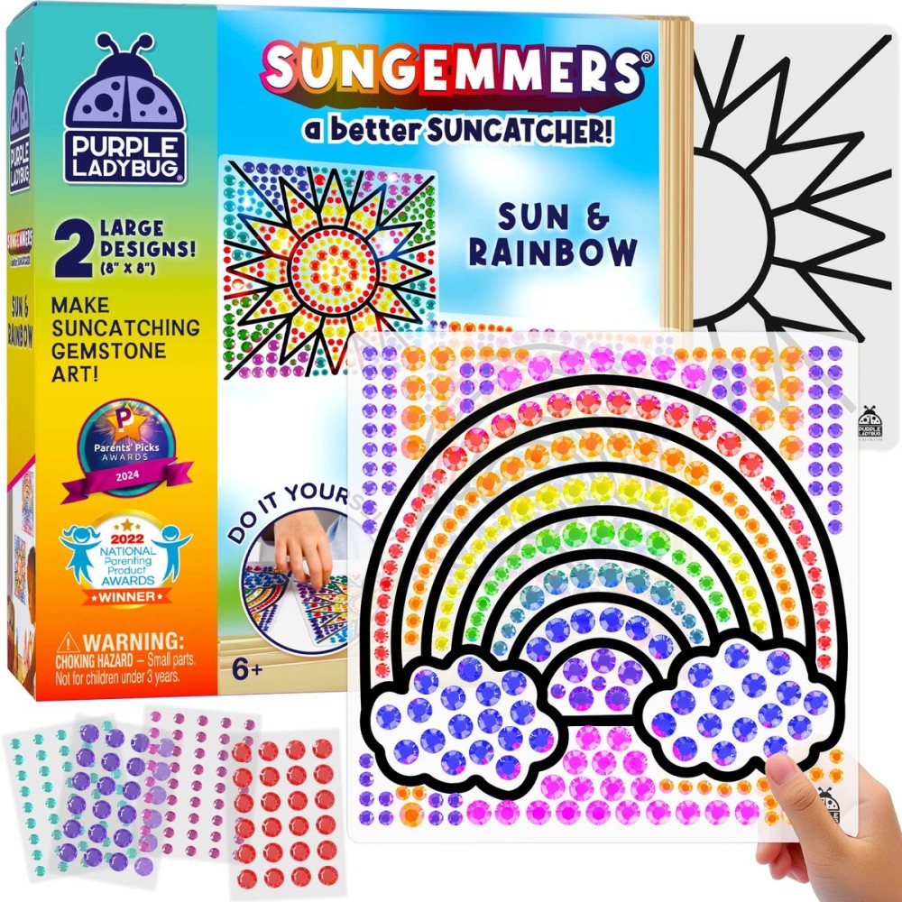 PURPLE LADYBUG SUNGEMMERS Window Gem Art Suncatcher Kits - Summer Activities for Kids, Birthday Gifts for Girls & Boys, Crafts for Ages 4-10, Fun DIY Art Kit for Kids 6-12