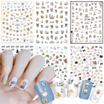 Cute Cat Nail Stickers, 3D Self-Adhesive Cartoon Animal Cats Nail Art Decals, Holographic Colorful Decoration for Women Girls Manicure Tips DIY Supplies