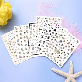 Cute Cat Nail Stickers, 3D Self-Adhesive Cartoon Animal Cats Nail Art Decals, Holographic Colorful Decoration for Women Girls Manicure Tips DIY Supplies Cute Cat Nail Stickers, 3D Self-Adhesive Cartoon Animal Cats Nail Art Decals, Holographic Colorful Decoration for Women Girls Manicure Tips DIY Supplies