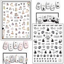 Cute Cat Nail Stickers, 3D Self-Adhesive Cartoon Animal Cats Nail Art Decals, Holographic Colorful Decoration for Women Girls Manicure Tips DIY Supplies Cute Cat Nail Stickers, 3D Self-Adhesive Cartoon Animal Cats Nail Art Decals, Holographic Colorful Decoration for Women Girls Manicure Tips DIY Supplies