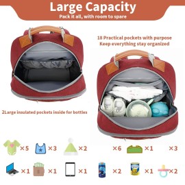 BILLITON MASHI Diaper Bag Backpack, Large Baby Nappy Bags with Portable Changing Pad for Boys and GirlsMultifunction Travel Baby Bag for Moms Dads, Shower Gifts Waterproof and StylishRed