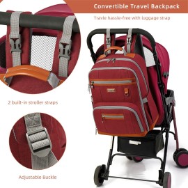 BILLITON MASHI Diaper Bag Backpack, Large Baby Nappy Bags with Portable Changing Pad for Boys and GirlsMultifunction Travel Baby Bag for Moms Dads, Shower Gifts Waterproof and StylishRed