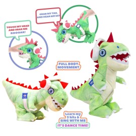 Eolo Party Pets Kids DJ-Rex The Electronic T-Rex DJ Plush Toy, Motorized Full Body Movement, Dancing, Head & Tail Sensors, Dino Roaring, 3 Hit Songs, DJ Sound Effects, Ages 4+