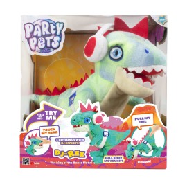 Eolo Party Pets Kids DJ-Rex The Electronic T-Rex DJ Plush Toy, Motorized Full Body Movement, Dancing, Head & Tail Sensors, Dino Roaring, 3 Hit Songs, DJ Sound Effects, Ages 4+