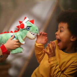 Eolo Party Pets Kids DJ-Rex The Electronic T-Rex DJ Plush Toy, Motorized Full Body Movement, Dancing, Head & Tail Sensors, Dino Roaring, 3 Hit Songs, DJ Sound Effects, Ages 4+