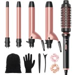 Wavytalk 5 in 1 Curling Iron,Curling Iron Set with Heated Round Brush and 4 Interchangeable Ceramic Curling Wand(0.5-1.25), Instant Heat Up,Dual Voltage Hair Curler