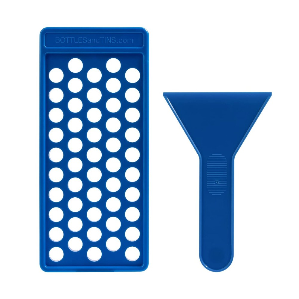 RONRONS Lip Balm Crafting Kit, Professional Lipsticks Filling Tray with 50 Small Holes and Spatula, Easy to Fill 50 Pieces Lipstick Tubes Containers for Business Gifts, Blue