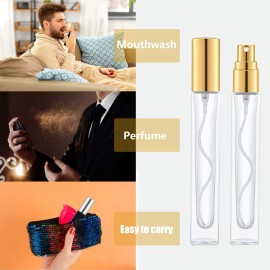 KOIBITO 10ml Glass Perfume Spray Bottle for Men & Women. Refillable Glass Atomizer with Aluminum Cap&Pump. Portable Fragrance Bottle for Perfume, Cologne, Moisturizing (6PCS, Gold)