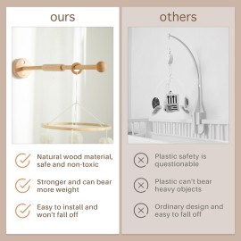 Wooden Crib Mobile Arm | Baby Mobile Hanger | Wooden Mount Wall Holder | Nursery Decor for Sturdy Mobile for Newborn Boys and Girls