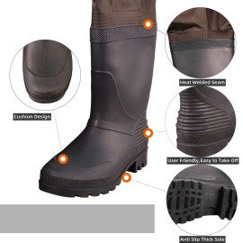 GREENWATER Fishing Chest Waders for Men Women with Boots Waterproof 2ply Nylon PVC Lightweight Bootfoot Waders for Hunting (Brown, M10/W12)