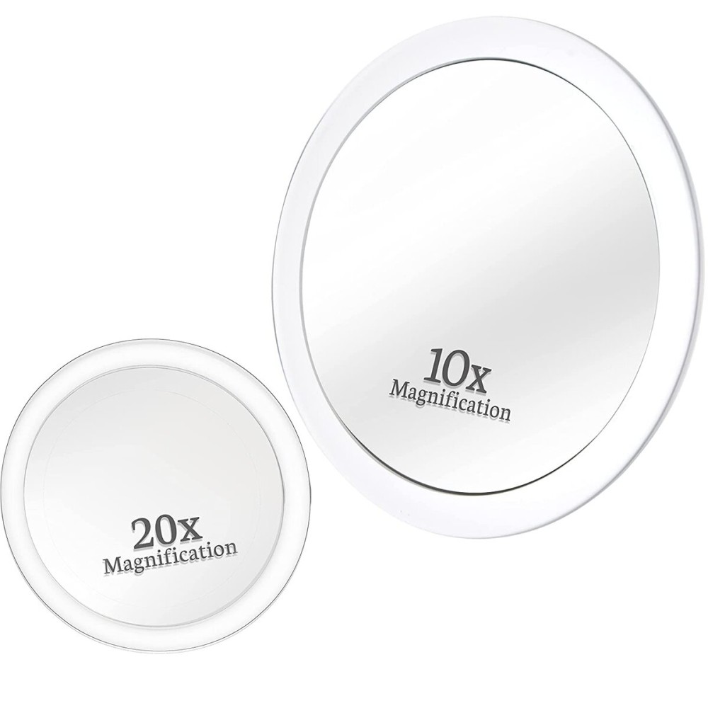 MIRRORVANA 20X & 10X Magnifying Mirror Set with 3 Suction Cups Each - Compact & Travel Ready Mirror for Makeup - Sizes: 6 and 4 Wide