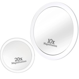 MIRRORVANA 20X & 10X Magnifying Mirror Set with 3 Suction Cups Each - Compact & Travel Ready Mirror for Makeup - Sizes: 6 and 4 Wide