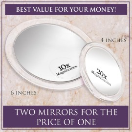 MIRRORVANA 20X & 10X Magnifying Mirror Set with 3 Suction Cups Each - Compact & Travel Ready Mirror for Makeup - Sizes: 6 and 4 Wide
