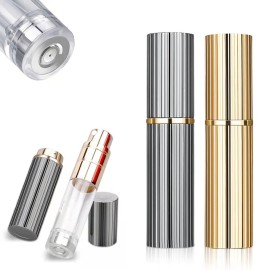 BRILIFLED Travel Atomizer Mini Refillable Empty Spray Perfume Bottle 5ml Grey & Gold Portable TSA Scent Pump Case Take It By Air w/o Leaking for Men and Women