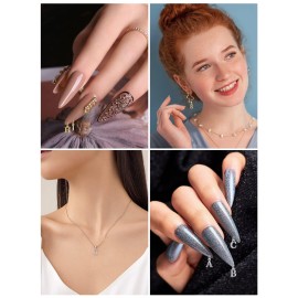 Kalolary Letter Dangle Nail Charm for Valentine\'s Day, 3D Piercing Alphabet Rhinestone Alloy Jewelry Hoops with Nail Piercing Tool Hand Drill for Birthday Nail Art Decoration