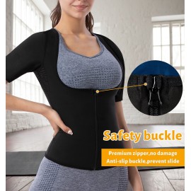 QZSH Women Sauna T-Shirt Sweat Vest Heat Trapping Suit Slimming Tank Top Zipper,Armpit Mesh(TBH6005-07-M)