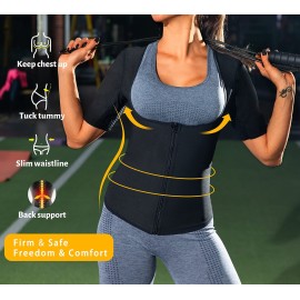 QZSH Women Sauna T-Shirt Sweat Vest Heat Trapping Suit Slimming Tank Top Zipper,Armpit Mesh(TBH6005-07-M)