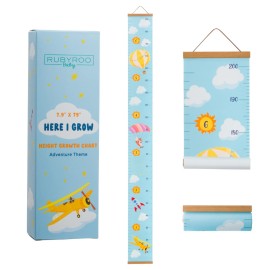 RubyRoo Baby Growth Chart - Growth Chart for Kids - Nursery or Toddler Room Wall Decor for Boy - Removable Roll Up Canvas Children Height Measure Chart with Wood Frame - 7.9 x 79 Adventure Theme