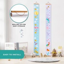 RubyRoo Baby Growth Chart - Growth Chart for Kids - Nursery or Toddler Room Wall Decor for Boy - Removable Roll Up Canvas Children Height Measure Chart with Wood Frame - 7.9 x 79 Adventure Theme