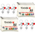 12 Pcs Teacher Appreciation Gift Bulk 6 Makeup Bags Cosmetic Pouch and 6 Keychains Valentines Graduation Gifts for Teacher Women(White,Simple Style)