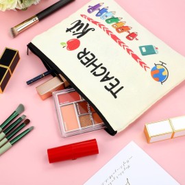 12 Pcs Teacher Appreciation Gift Bulk 6 Makeup Bags Cosmetic Pouch and 6 Keychains Valentines Graduation Gifts for Teacher Women(White,Simple Style)