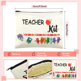 12 Pcs Teacher Appreciation Gift Bulk 6 Makeup Bags Cosmetic Pouch and 6 Keychains Valentines Graduation Gifts for Teacher Women(White,Simple Style)