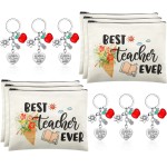 Sureio 12 PCS Teacher Appreciation Gift Set 6 Teacher Kit Makeup Cosmetic Bags and 6 Keychains Valentines Graduation Gifts