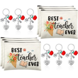 Sureio 12 PCS Teacher Appreciation Gift Set 6 Teacher Kit Makeup Cosmetic Bags and 6 Keychains Valentines Graduation Gifts