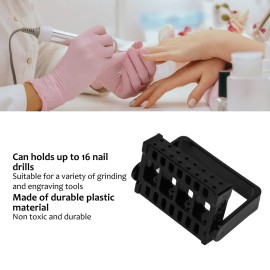 16 Holes Nail Drill Bits Holder Display Organizer,Nail Art Stand Display Organizer Box, Exhibition Stand Rack Accessory Acrylic Nails Manicure Tools for Home Salon(black)