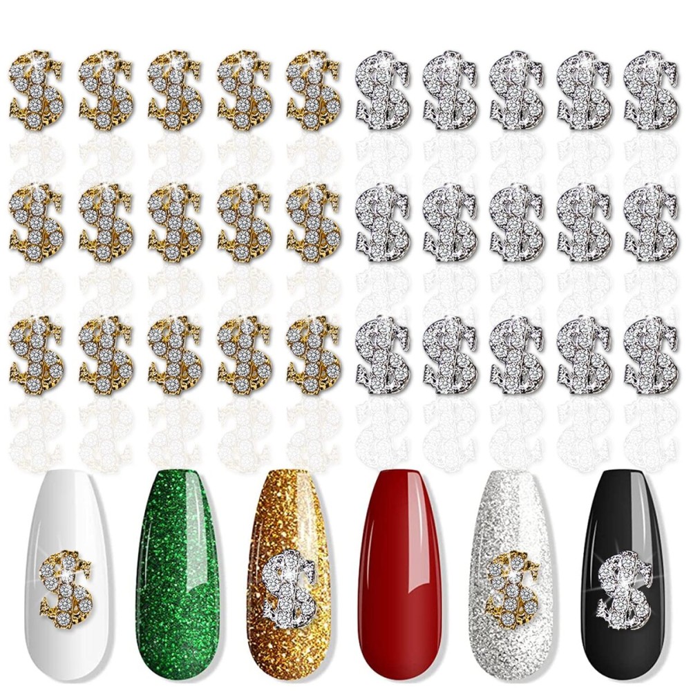 SILPECWEE 30pcs Dollar Sign Nail Charms Gold Silver Nail Jewels 3d Nail Art Charms Money Design Nail Rhinestone And Charms Nail Studs Nail Decoration Kit SILPECWEE 30pcs Dollar Sign Nail Charms Gold Silver Nail Jewels 3d Nail Art Charms Money Design Nail Rhinestone And Charms Nail Studs Nail Decoration Kit