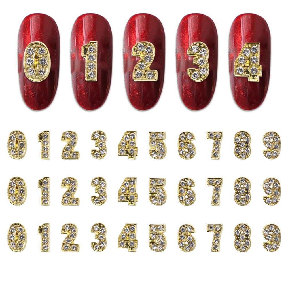 WOKOTO 30pcs Gold Number Nail Charms (0-9) 3D Nail Art Charms for Acrylic Nails Nail Number Charms Alloy Nail Rhinestones and Charms Gems 3D Nail Art Number Charms Gold Nail Jewels for Women