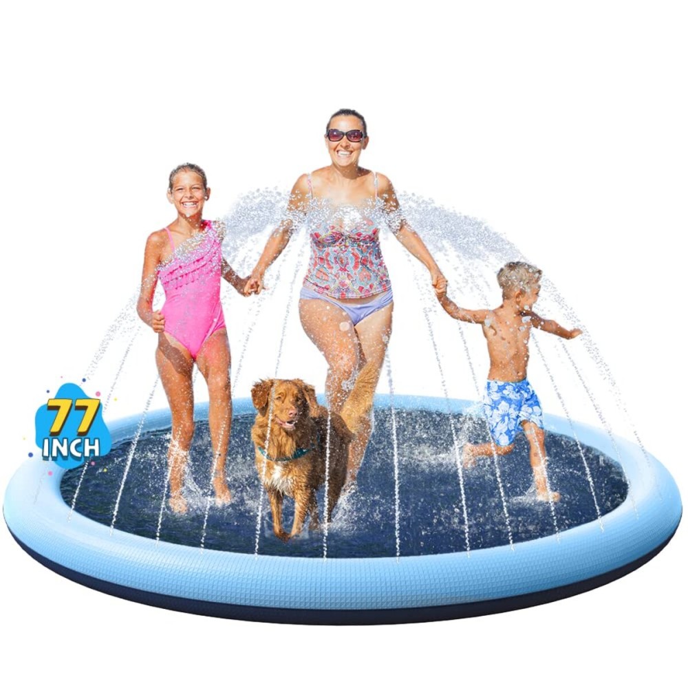 VISTOP Non-Slip Splash Pad for Kids and Dog, Thicken Sprinkler Pool Summer Outdoor Water Toys - Fun Backyard Fountain Play Mat for Baby Girls Boys Children or Pet Dog (77 inch, Blue&Blue) VISTOP Non-Slip Splash Pad for Kids and Dog, Thicken Sprinkler Pool Summer Outdoor Water Toys - Fun Backyard Fountain Play Mat for Baby Girls Boys Children or Pet Dog (77 inch, Blue&Blue)