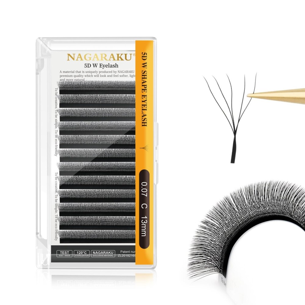 NAGARAKU 5D W Shape Eyelash Extension Supplies Natural Soft Volume 0.07mm C curl 13mm Premade Fans Faux Mink Matte Black Cluster Easy Fanning False Lashes NAGARAKU 5D W Shape Eyelash Extension Supplies Natural Soft Volume 0.07mm C curl 13mm Premade Fans Faux Mink Matte Black Cluster Easy Fanning False Lashes
