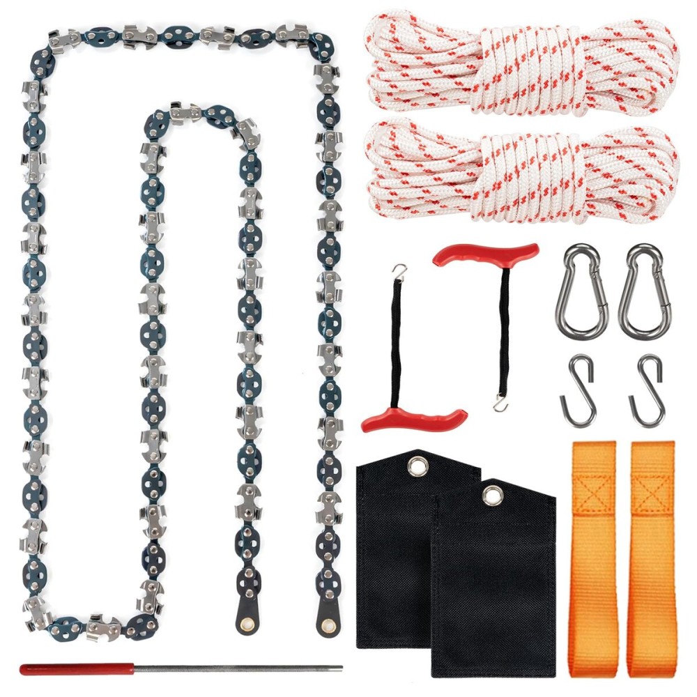 53 Inch High Reach Tree Limb Hand Rope Saw, 68 Sharp Teeth Blades on Both Sides, Folding Rope Chain Saw, High Limb Pocket Chainsaw