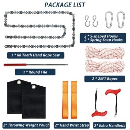 53 Inch High Reach Tree Limb Hand Rope Saw, 68 Sharp Teeth Blades on Both Sides, Folding Rope Chain Saw, High Limb Pocket Chainsaw