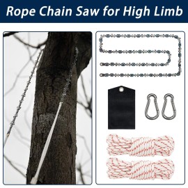 53 Inch High Reach Tree Limb Hand Rope Saw, 68 Sharp Teeth Blades on Both Sides, Folding Rope Chain Saw, High Limb Pocket Chainsaw