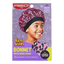 Red by Kiss Kids Satin Bonnet with Wide Band, Sleep Cap for Kids, Bonnet for Boys and Girls (Pink Leopard)