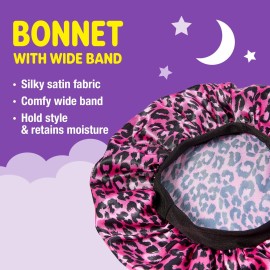 Red by Kiss Kids Satin Bonnet with Wide Band, Sleep Cap for Kids, Bonnet for Boys and Girls (Pink Leopard)